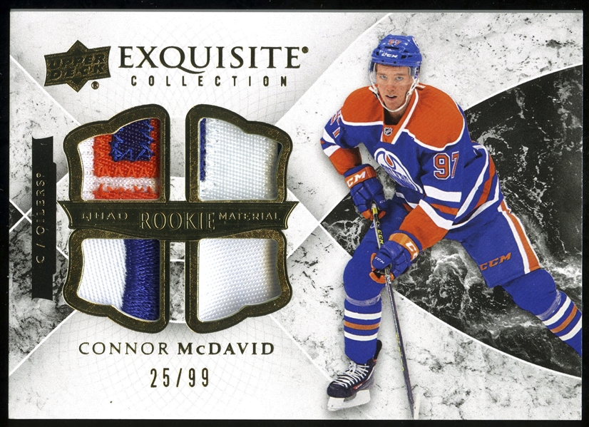 2015-16 Upper Deck Exquisite Collection #R4-CM Connor McDavid Edmonton Oilers Rookie Quad Jerseys Card (25/99)