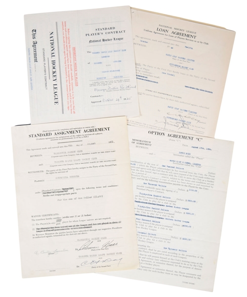Toronto Maple Leafs 1940s/1950s Official NHL Contract and Document Collection of 4 - All Signed by Hap Day