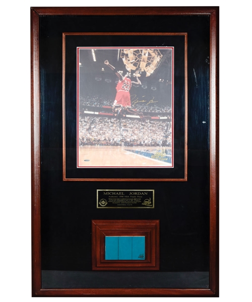 Michael Jordan Signed Chicago Bulls 1998 NBA Finals Limited-Edition Framed Display with Finals Floor Piece #32/123 with UDA COA