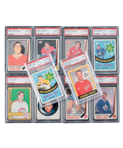 Collection of 56 PSA-Graded Hockey Cards Including 1969-70 O-Pee-Chee (46) with Howe, Orr, Sawchuk, Horton