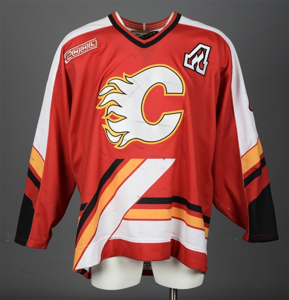 Valeri Bures 1999-2000 Calgary Flames Game-Worn Alternate Captains Jersey with Team LOA - 2000 Patch! - Great Game Wear!