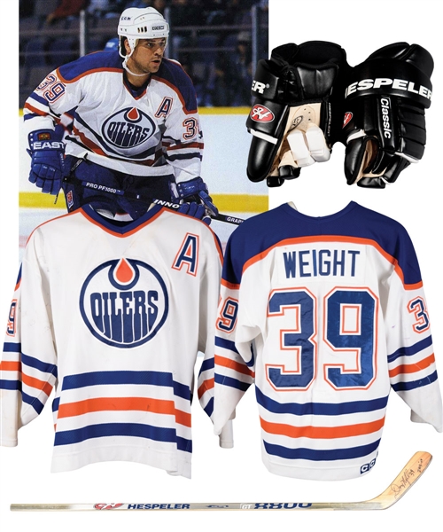 Doug Weights 1995-96 Edmonton Oilers Game-Worn Alternate Captains Jersey with LOA Plus Signed Stick and Gloves