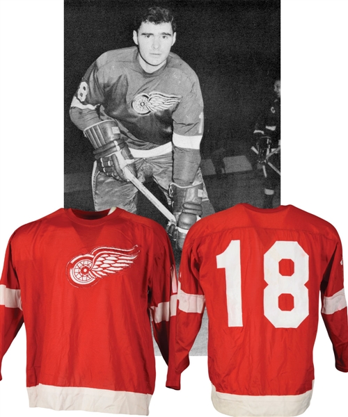 Detroit Red Wings Late-1960s Game-Worn Jersey Attributed to Jim Watson with LOA - Team Repairs!