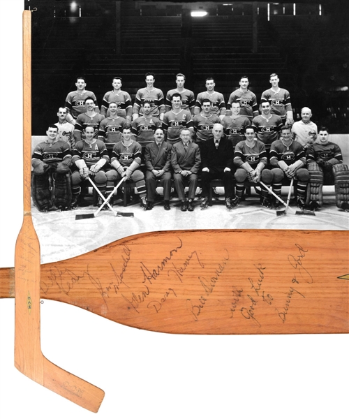Montreal Canadiens 1949-50 Team-Signed CCM Goalie Stick by 19 with JSA LOA - 7 Deceased HOFers Including Durnan, Irvin, Harvey and Richard!