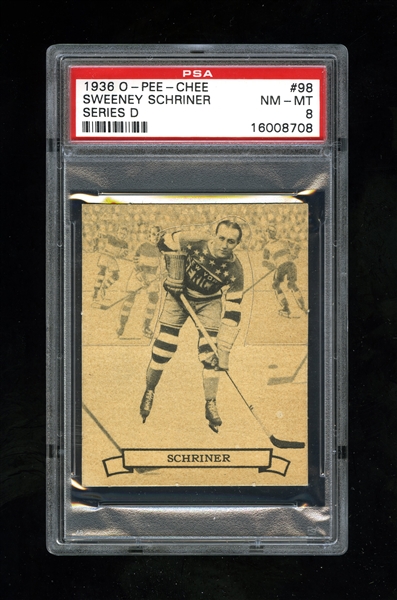 1936-37 O-Pee-Chee Series "D" (V304D) Hockey Card #98 HOFer Sweeney Schriner RC - Graded PSA 8