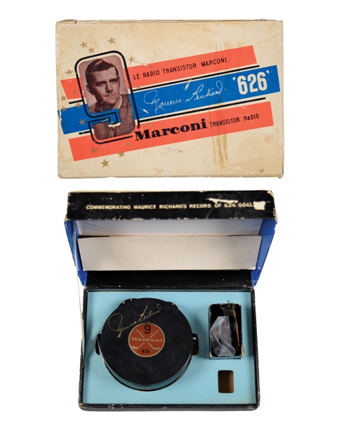 1960s Maurice "Rocket" Richard Marconi Puck-Shaped Transistor Radio with Original Box