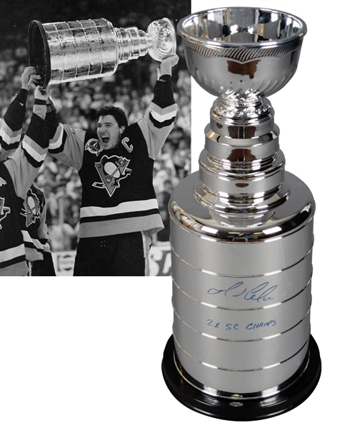 Mario Lemieux Signed Huge Stanley Cup Replica with "2X SC Champs" Annotation