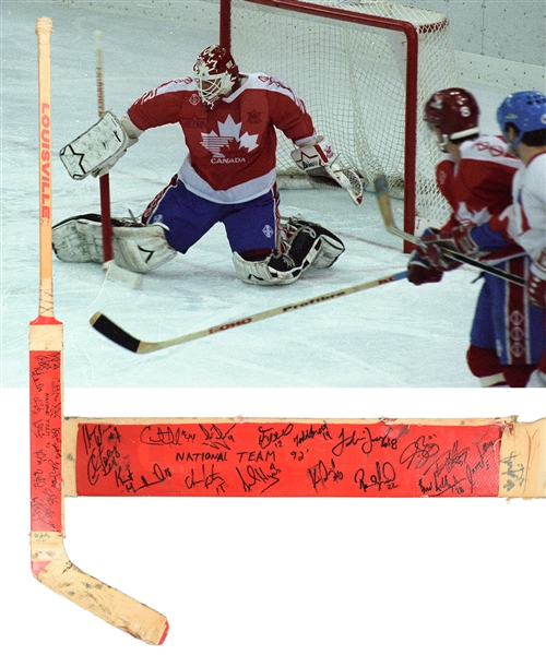 Sean Burkes 1992 Canada National Team Game-Used Team-Signed Stick - Won Silver at 1992 Winter Olympics!