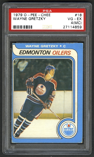 1979-80 O-Pee-Chee Hockey #18 HOFer Wayne Gretzky Rookie Card - Graded PSA 4 (MC)