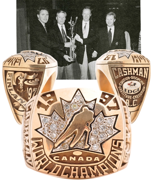 Wayne Cashmans 1997 World Champions Team Canada 10K Gold and Diamond Ring with his Signed LOA