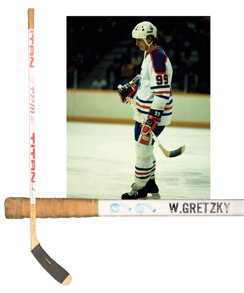 Wayne Gretzkys 1982-83 Edmonton Oilers Signed Titan TPM Game-Used Stick with LOA - From Shawn Chaulk Collection