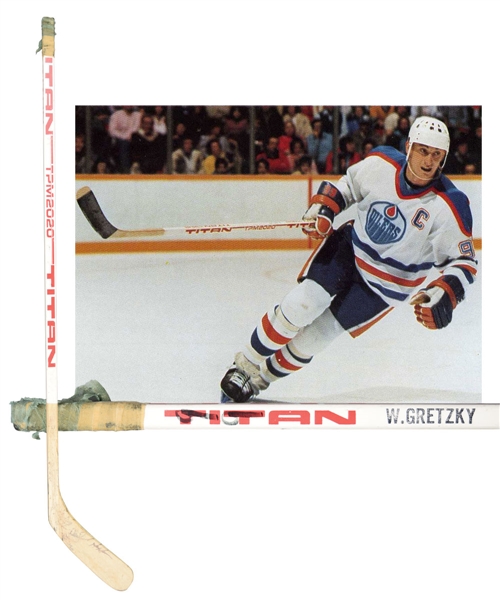 Wayne Gretzkys 1985-86 Edmonton Oilers Titan TPM 2020 Game-Used Stick with LOA - From Shawn Chaulk Collection