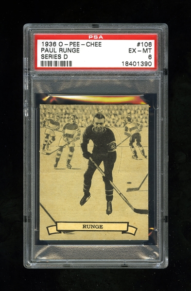 1936-37 O-Pee-Chee Series "D" (V304D) Hockey Card #106 Paul Runge RC - Graded PSA 6