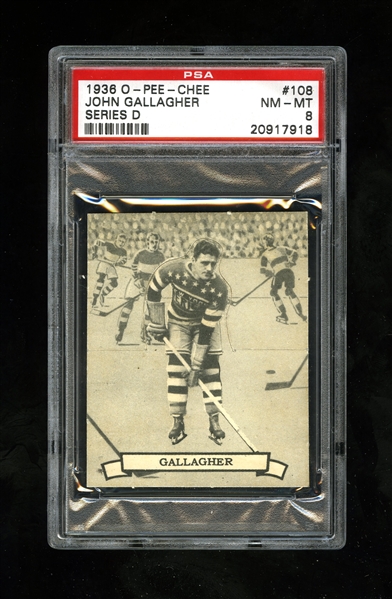 1936-37 O-Pee-Chee Series "D" (V304D) Hockey Card #108 John Gallagher RC - Graded PSA 8 - Highest Graded!