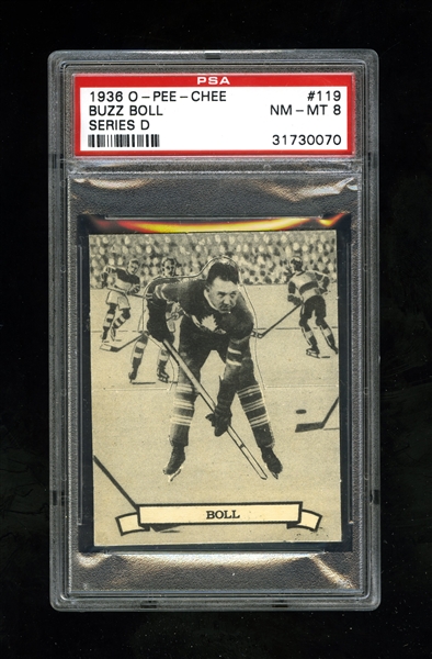  1936-37 O-Pee-Chee Series "D" (V304D) Hockey Card #119 Buzz Boll - Graded PSA 8 - Highest Graded!