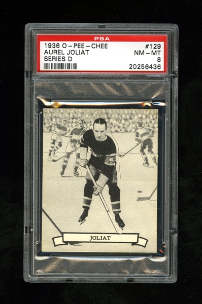 1936-37 O-Pee-Chee Series "D" (V304D) Hockey Card #129 HOFer Aurele Joliat - Graded PSA 8