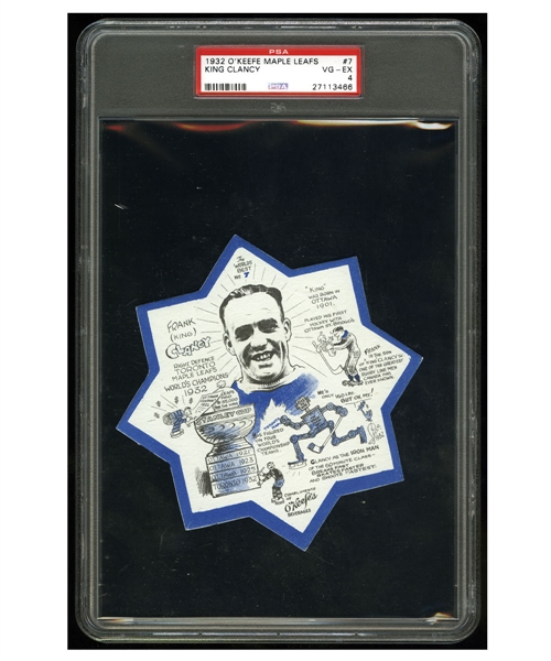 1932-33 Toronto Maple Leafs OKeefes Coaster #7 HOFer King Clancy - Graded PSA 4