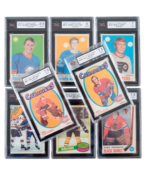 O-Pee-Chee 1969-80 Hockey KSA-Graded Rookie Card Collection of 13 with Dryden (2), Lafleur (2), Esposito, Sittler and Others