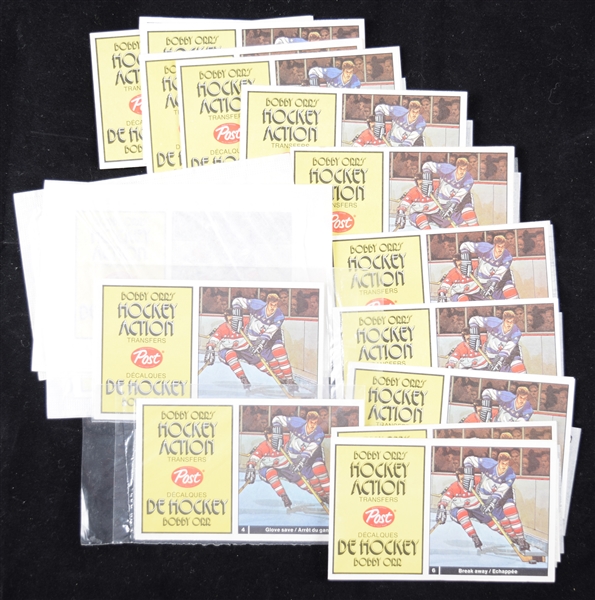 1972-73 Post Bobby Orr Hockey Action Complete Set of 12 Transfers Plus 6 Unopened Packs