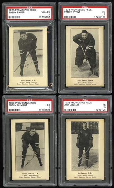 1936-37 Providence Reds Hockey PSA-Graded Near Complete Set (7/10) with Bauer and Dumart - Second Current and Second All-Time Finest PSA Set!