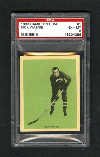 1933-34 Hamilton Gum (V288) Hockey Card #1 Nick Wasnie RC - Graded PSA 6