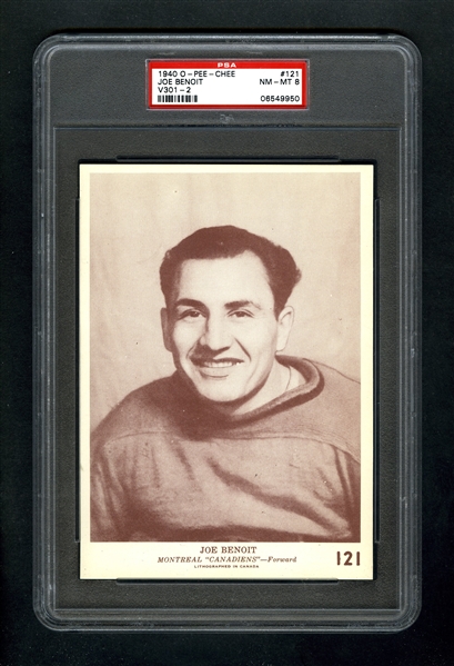 1940-41 O-Pee-Chee (V301-2) Hockey Card #121 Joe Benoit RC - Graded PSA 8 - Highest Graded!