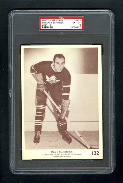 1940-41 O-Pee-Chee (V301-2) Hockey Card #122 HOFer Sweeney Schriner RC - Graded PSA 6 - Highest Graded!