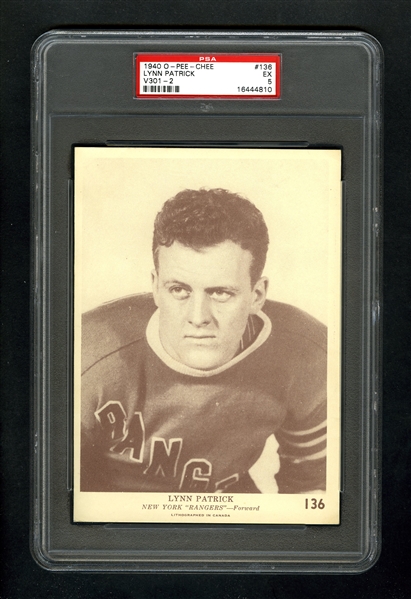 1940-41 O-Pee-Chee (V301-2) Hockey Card #136 HOFer Lynn Patrick - Graded PSA 5 - Highest Graded!