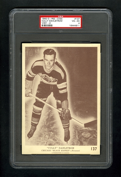1940-41 O-Pee-Chee (V301-2) Hockey Card #137 Cully Dahlstrom - Graded PSA 4