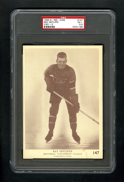 1940-41 O-Pee-Chee (V301-2) Hockey Card #147 Ray Getliffe - Graded PSA 5.5 - Highest Graded!