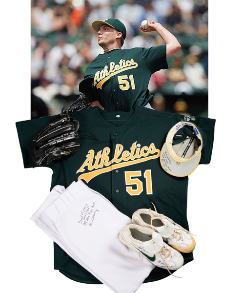 Brad Halseys 2006 Oakland As Game-Worn Complete Uniform - Worn When Gave Up Barry Bonds 714th Home Run - Photo-Matched Jersey!