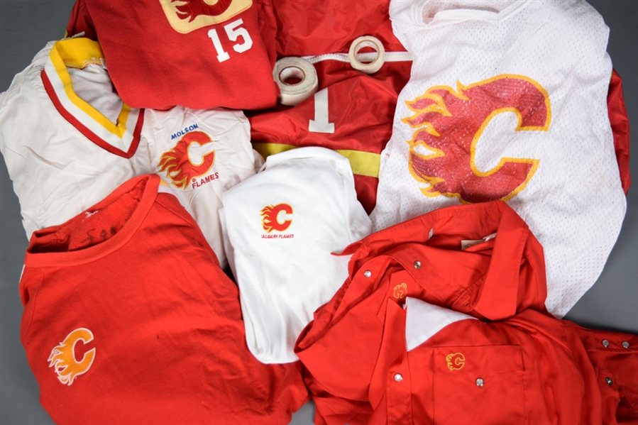 Bob Johnson’s 1980s NHL Calgary Flames Coach Clothing & Equipment Bag Collection of 9