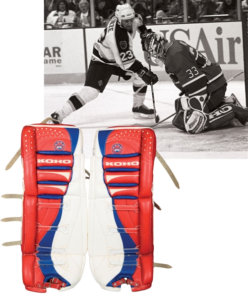 Patrick Roys 1995-96 Montreal Canadiens Game-Issued Koho Revolution Goalie Pads - His Last Canadiens Pads!