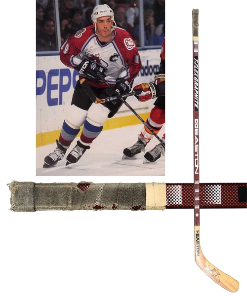 Joe Sakics Circa 1995-96 Colorado Avalanche Signed Easton T-Flex Graphite Game-Used Stick