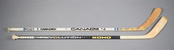 Glenn Andersons 1984-85 Edmonton Oilers Team-Signed Canadien Game-Used Stick Plus Jari Kurris Signed Koho Game-Used Stick