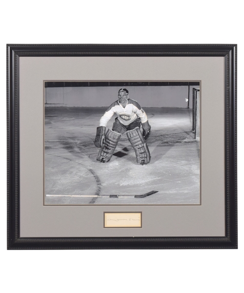 Jacques Plante Signed Montreal Canadiens Framed Montage (25” x 28 ¼”)