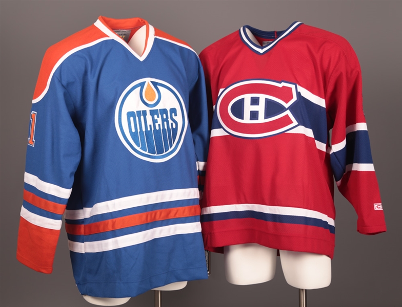 Grant Fuhr (Edmonton Oilers) and Rogatien Vachon (Montreal Canadiens) Signed Jersey and Photo Collection of 4