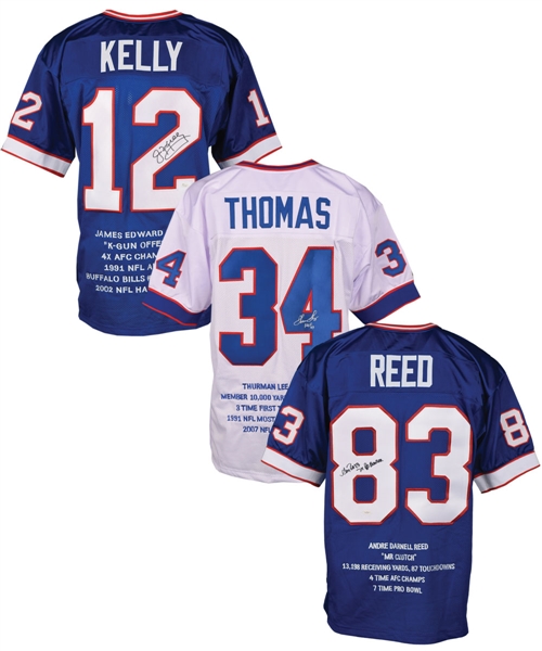 Jim Kelly, Thurman Thomas and Andre Reed Buffalo Bills Signed Stats Jerseys
