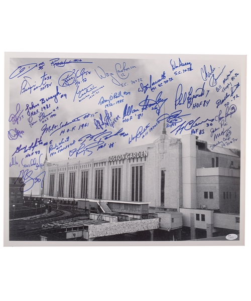 Boston Garden Photo Signed by 30 Boston Bruins Greats with Annotations and JSA LOA (16” x 20”) 