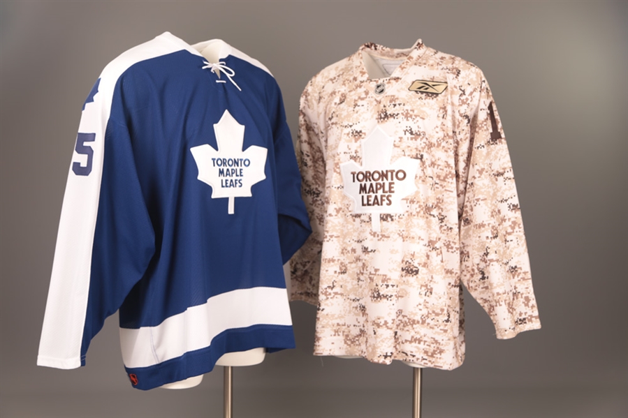 Toronto Maple Leafs 2010s Phaneufs Game-Used Gloves, Lupuls "Forces Appreciation Night" Warm-Up Jersey with COA and Kulemins "1970s Night" Warm-Up Jersey with COA
