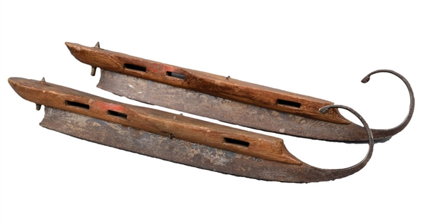 19th Century Pair of Antique Ice / Hockey Skates with Embellished Blades and Original Paint