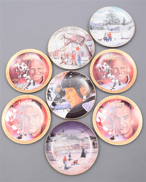 Michel Lapensee “Portraits of the Canadiens” Limited-Edition Plates Collection of 3 Plus Gretzky, Howe and Hull Porcelain Plates (5)
