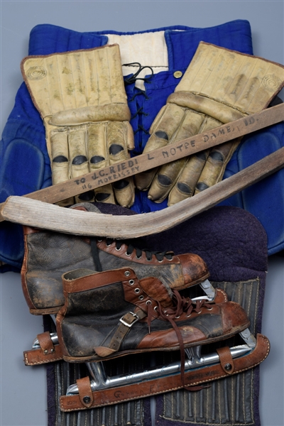 Early Hockey Equipment Collection with Gloves, Pants, Shin Pads, Skates and Sticks (2)