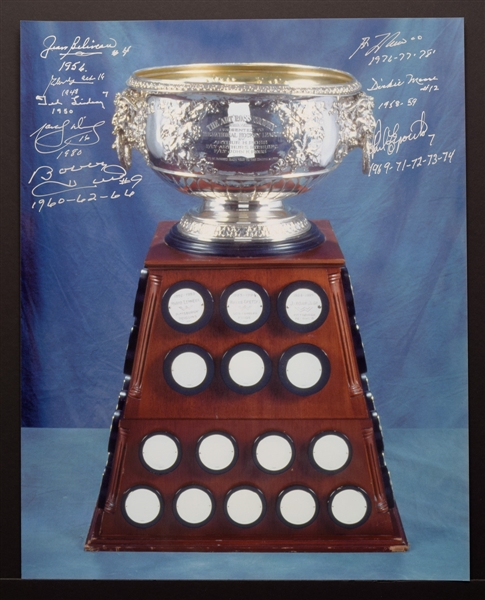 NHL Art Ross Trophy Past Winners Multi-Signed Photo by 8 with Inscriptions Including Beliveau, Lach, Moore and Lafleur with LOA