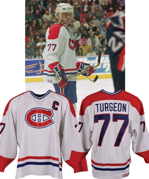 Pierre Turgeons 1995-96 Montreal Canadiens Game-Worn Captains Jersey - Photo-Matched!