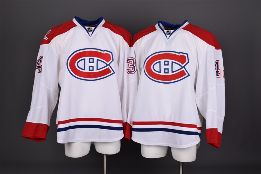 Michael Bustos & Shawn Belles 2009-10 Montreal Canadiens Game-Issued Away Jerseys with Team LOAs - Centennial Patches!