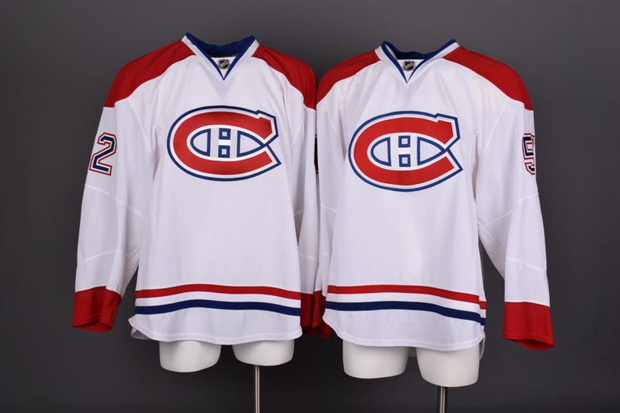 Paul Maras and Aaron Palushajs 2010-11 Montreal Canadiens Game-Worn Away Jerseys with Team LOAs