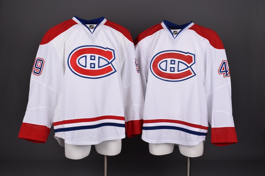 Dalton Throwers 2013-14 Montreal Canadiens Game-Issued Away Jersey and Davis Drewiskes 2013-14 Montreal Canadiens Playoffs-Issued Away Jersey both with Team LOAs