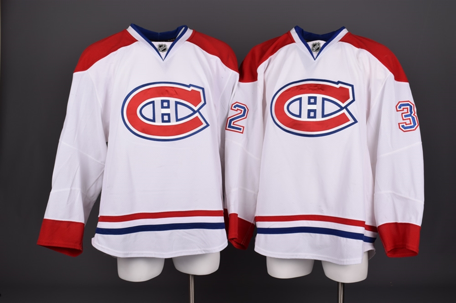 Travis Moens and Douglas Murrays 2013-14 Montreal Canadiens Game-Worn Away Jerseys with Team LOAs