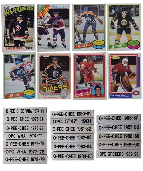 O-Pee-Chee 1974-75 to 1989-90 Hockey Set and Near-Set Collection of 18